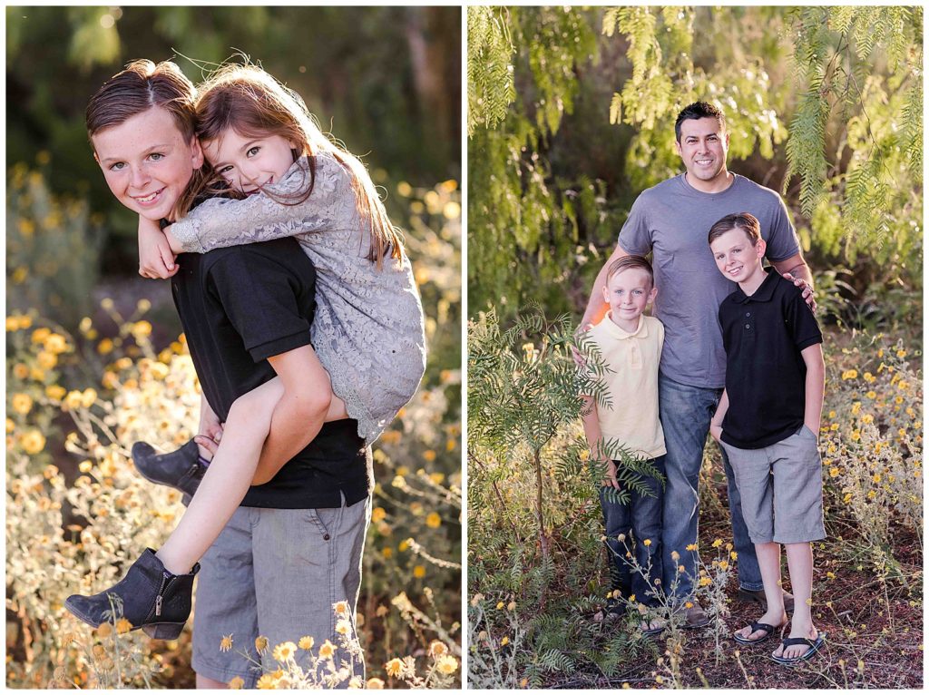 Pepper Tree and yellow daisy family photography session