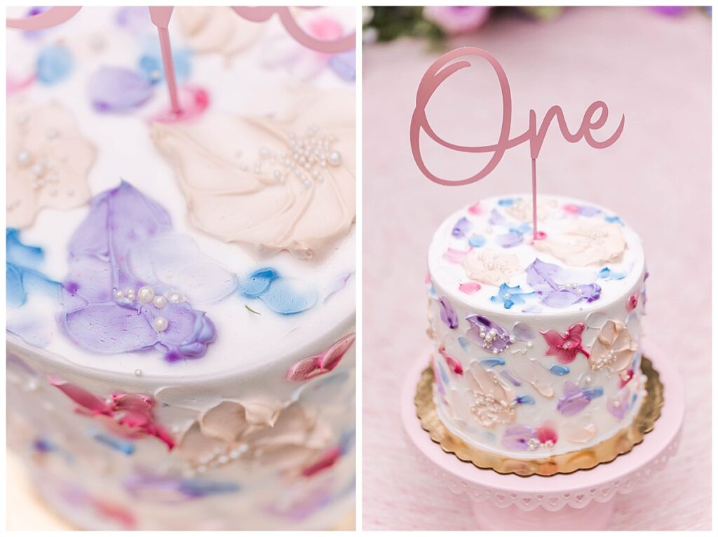 Pink, Purple, and Blue First Year Cake Smash