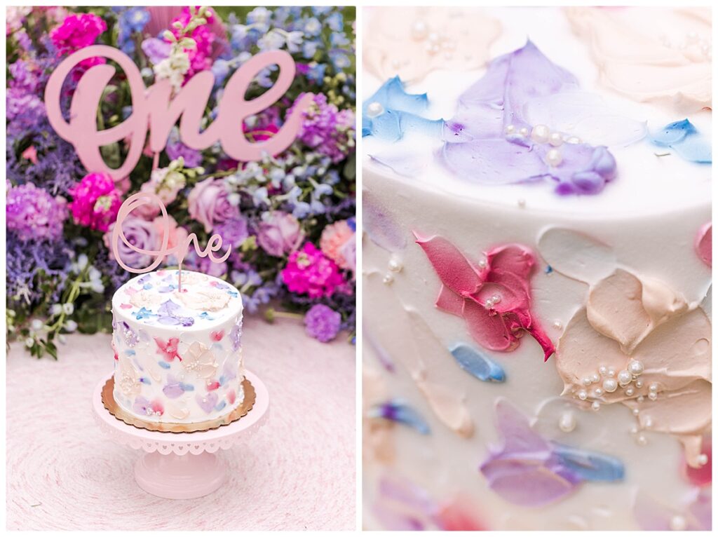 Pink, Purple, and Blue First Year Cake Smash