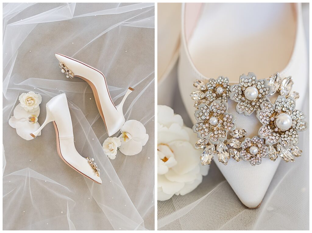 satan wedding shoes with a jeweled buckle