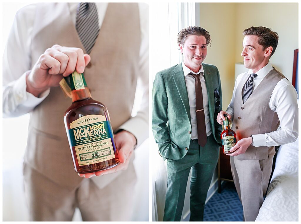 groom and best man with whiskey