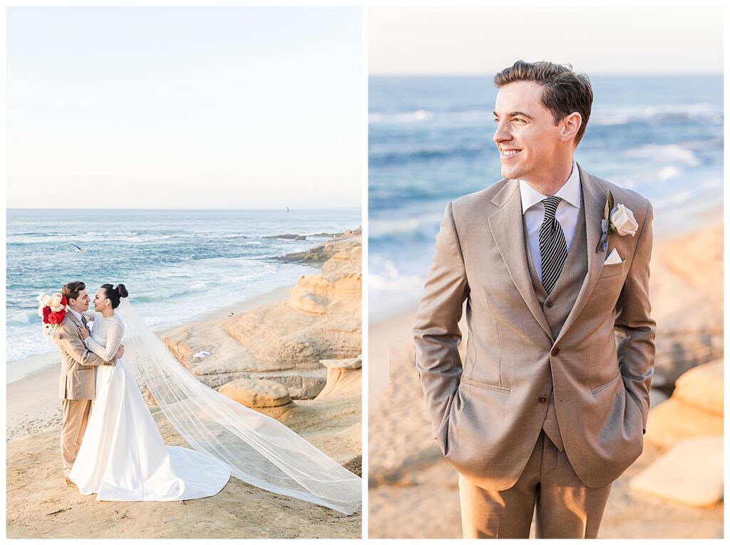 bride and groom portraits at the cliffs in La Jolla San Diego