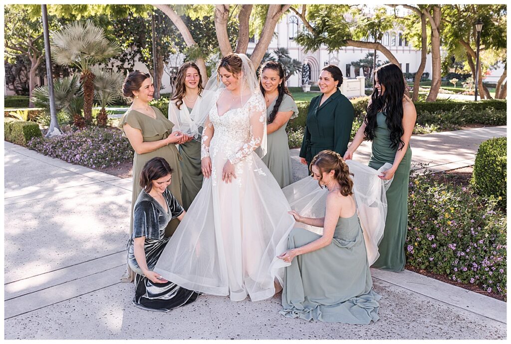 Bride with bridesmaids at the Immaculata San Diego