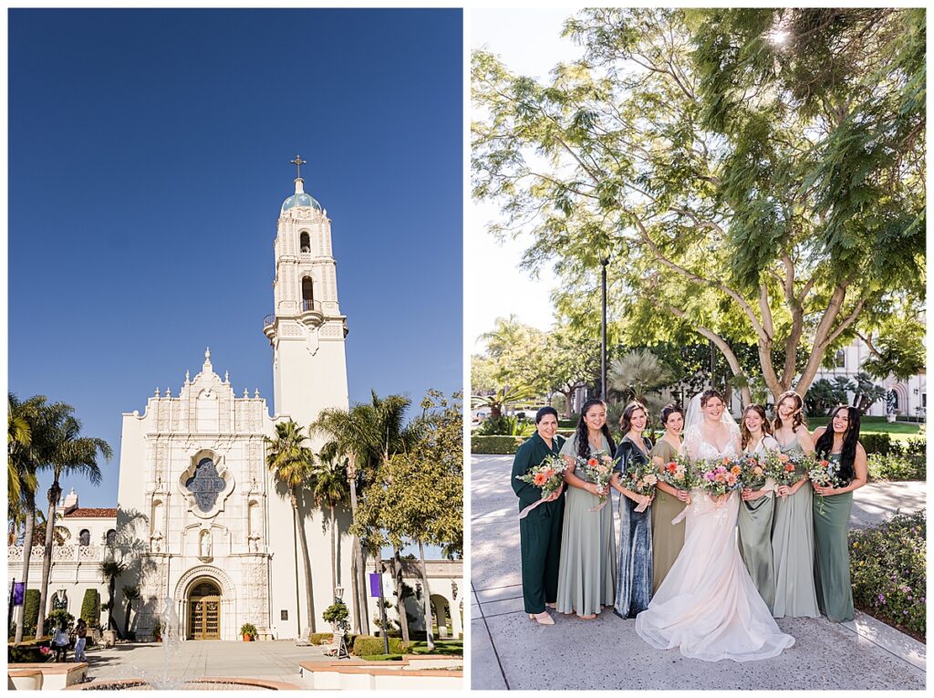 Bride with bridesmaids at the Immaculata San Diego