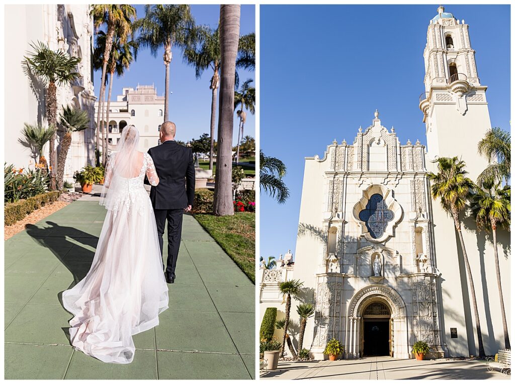 Bride and father entering the Immaculata San Diego
