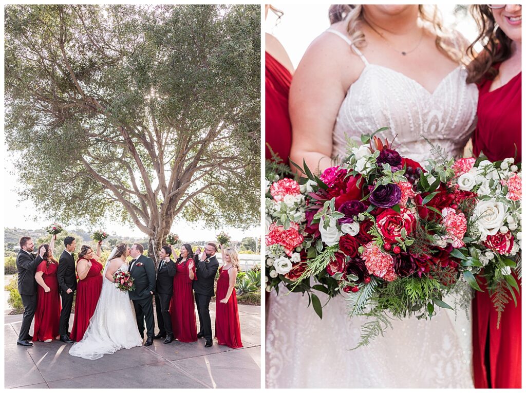Bridal party and Christmas bouquet