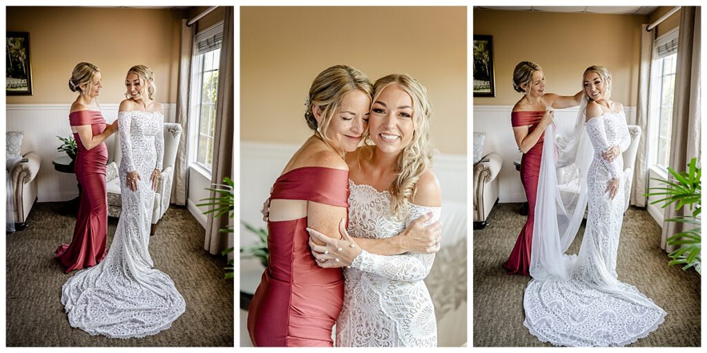Mother and daughter getting ready in bridal suite at Grand Tradition Estates