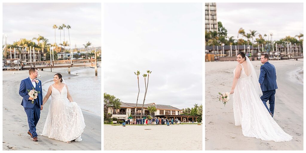 Bride and Groom by the bay at the San Diego wedding venue The Catamaran Resort