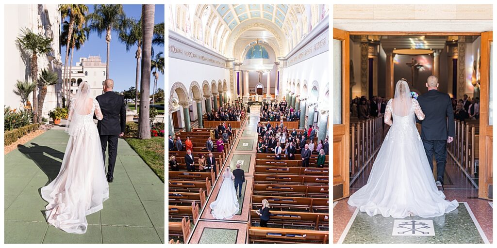 Birde entering the church at the San Diego wedding venue the Immaculata 