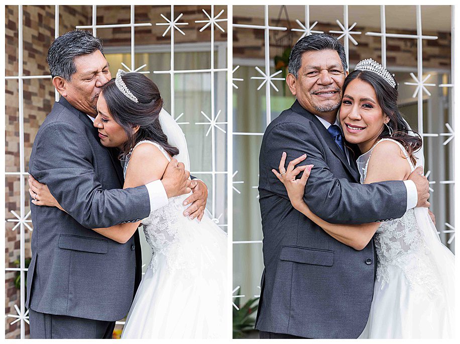 father and daugher hugging before wedding