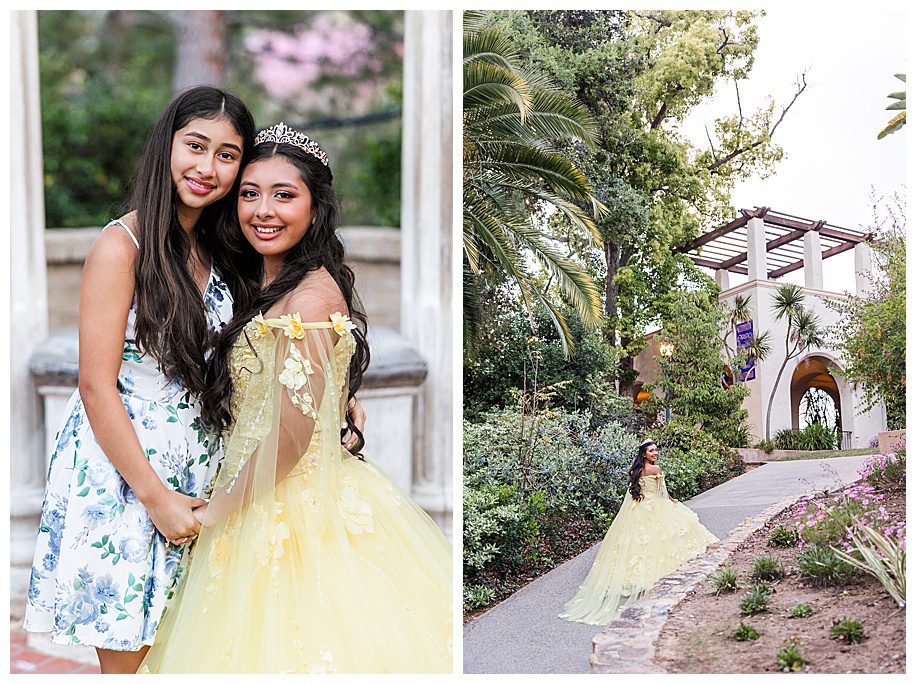 Teen girls in the courtyard by the Prado in Balboa Park, San Diego
