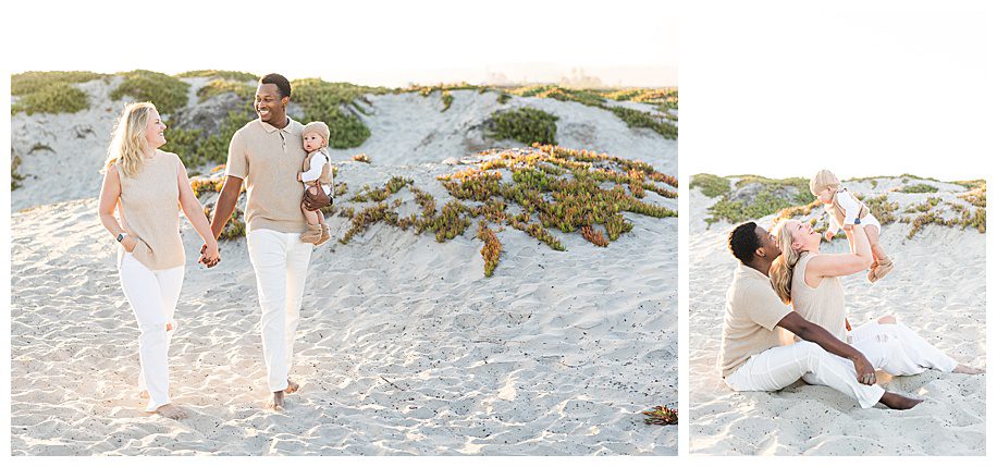 Couple with baby on the beach for portraits