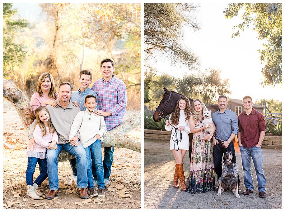 Families with coordinated outfits for their portrait session