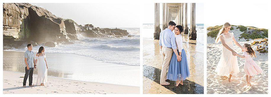 Women on the beach with long dresses for their portrait session