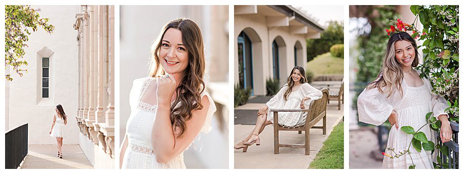 Senior portraits of girls in white dresses