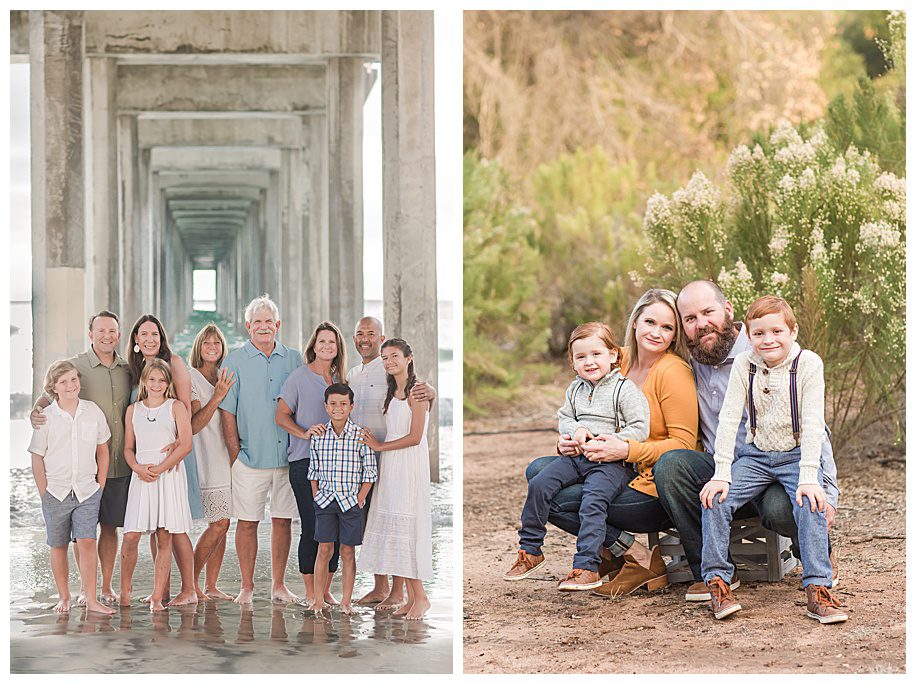 Family portraits wearing coordinating color schemes