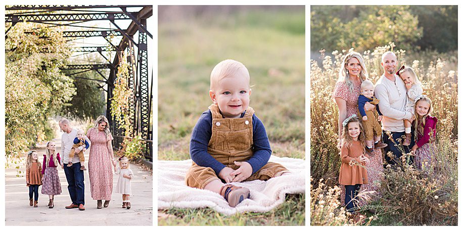 Family of five with coordinating colors for their portrait session