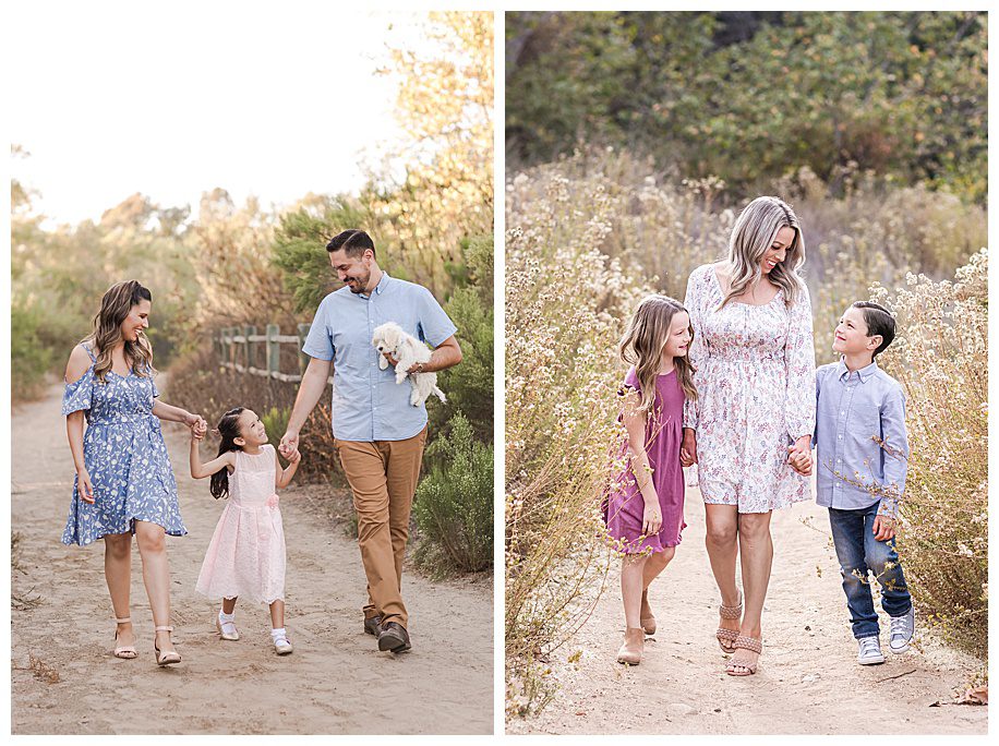 Families walking and holding hands their portrait session