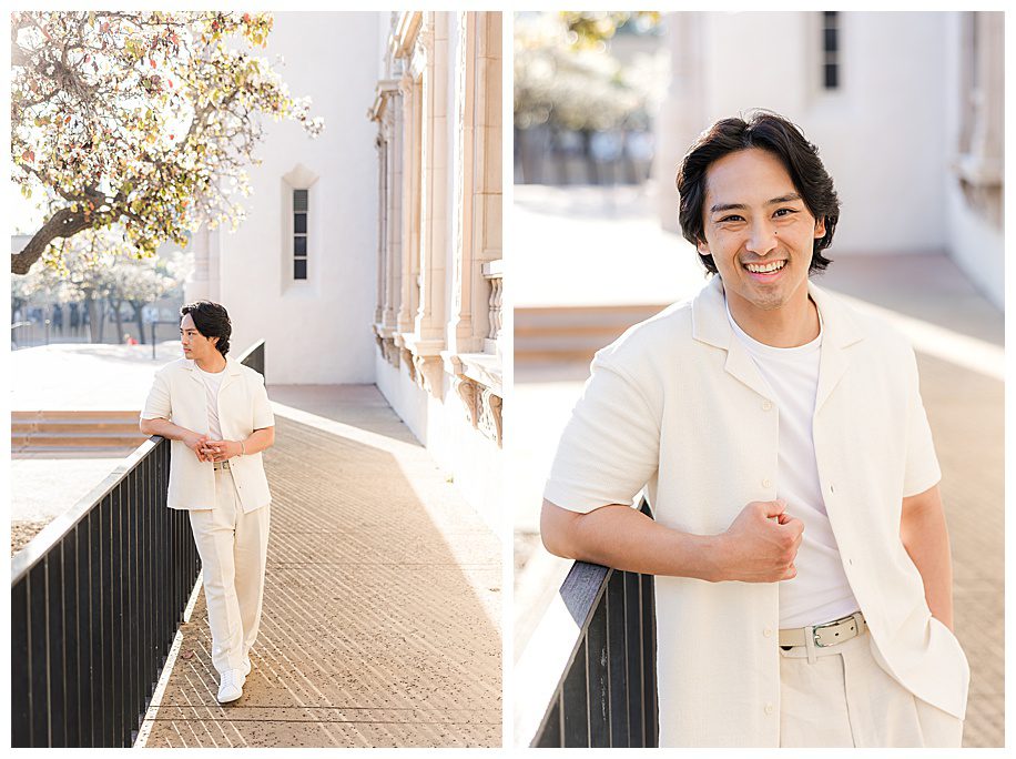 Man leaning against rail in San Diego