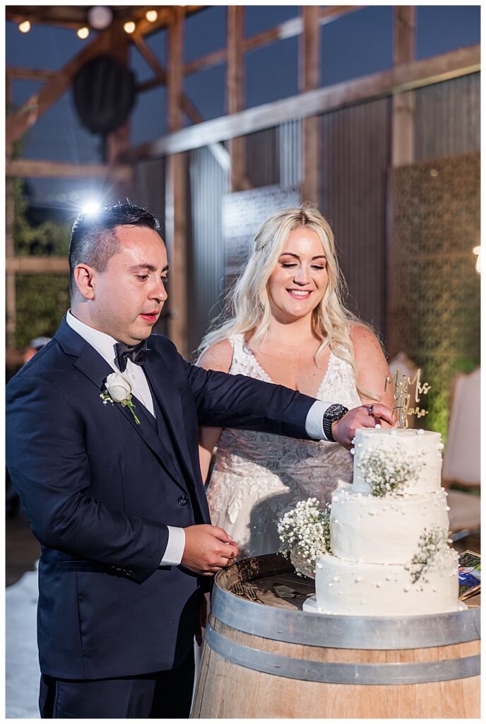 WestWynd Ranch Wedding bride and groom cutting cake
