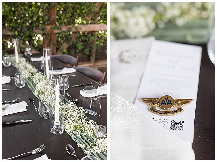 WestWynd Ranch Wedding table setting with airline theme