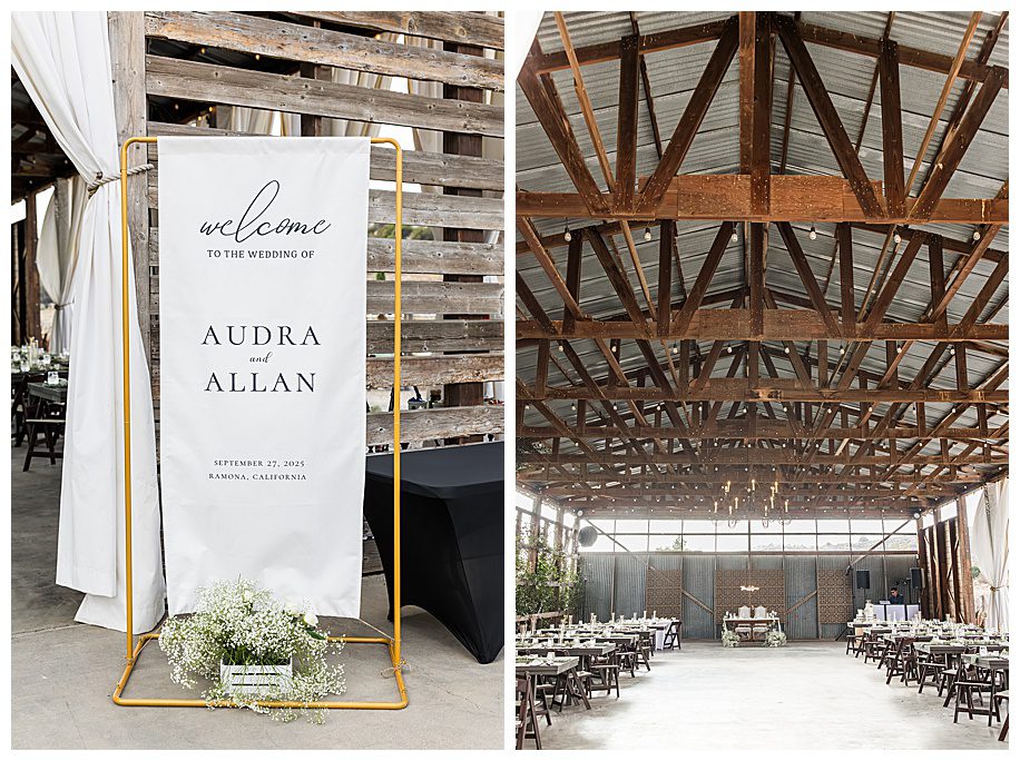 WestWynd Ranch Wedding sign and barn reception space