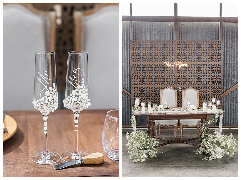 sweetheart table and champagne flutes