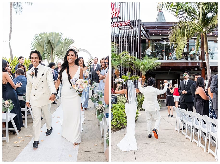 bride and groom walking down aisle after their Bali Hai wedding ceremony