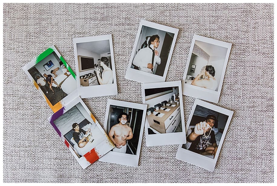 poloroid pictures of groom and groomsmen