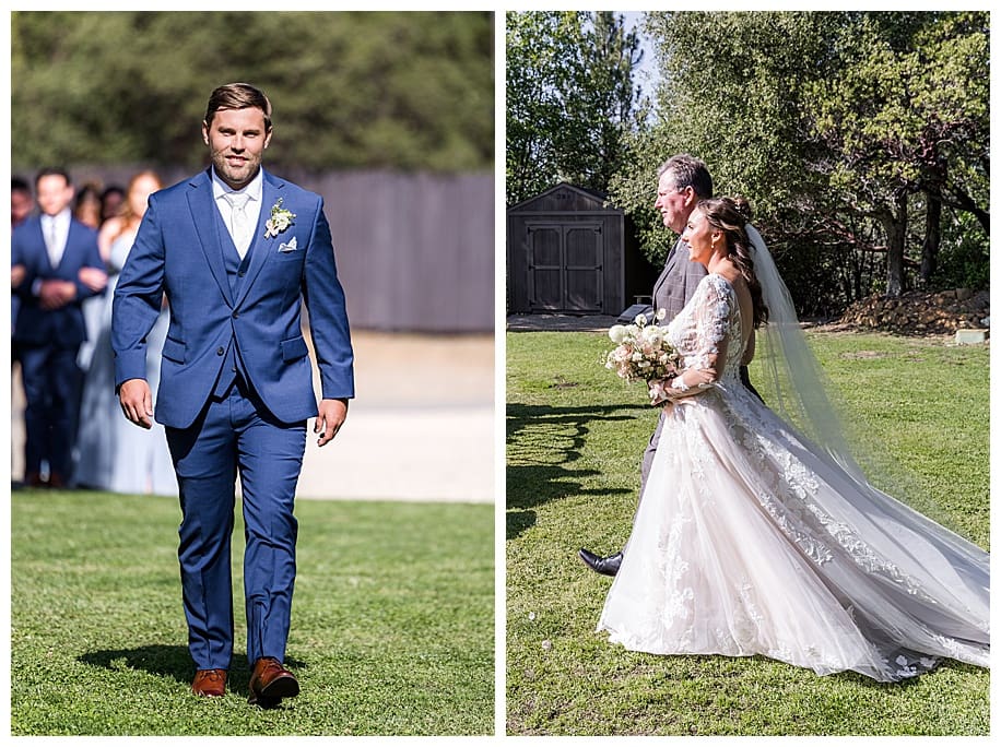 groom, bride and father walking down aisle