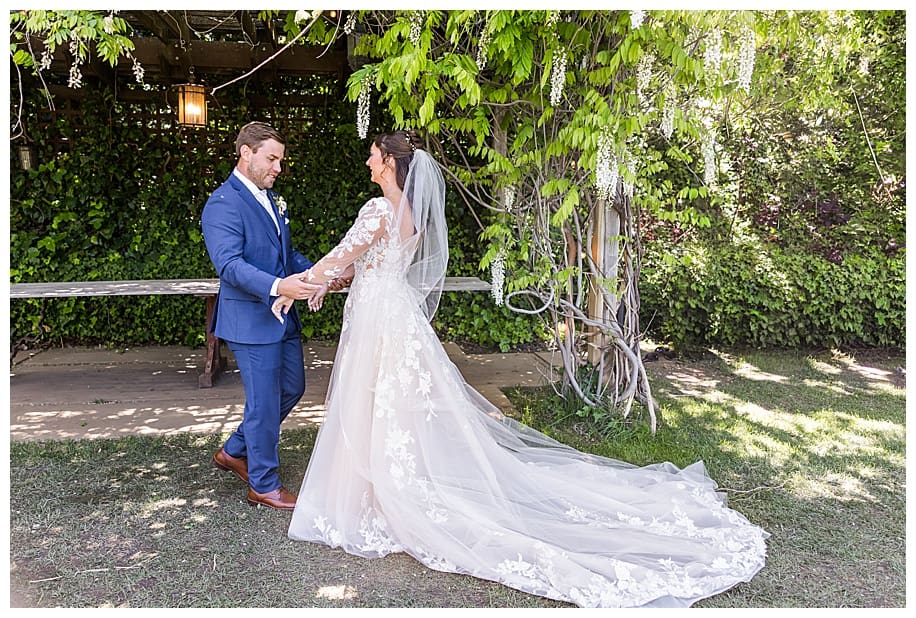 bride and groom meeting at their first look at their Sacred Mountain Wedding