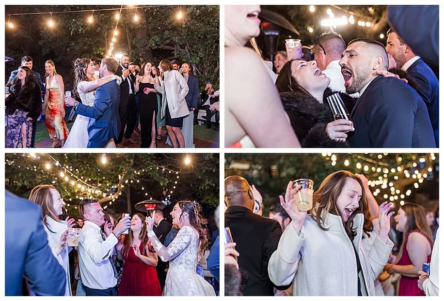 guests and bride and groom dancing at a Sacred Mountain Wedding reception