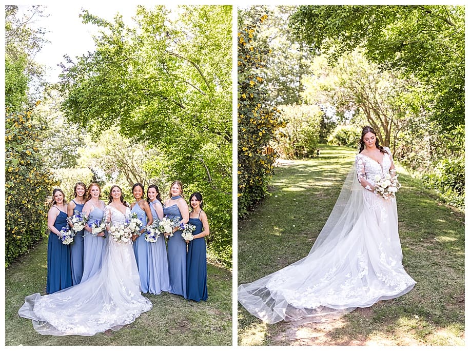 bride and bridesmaids in blue dresses at a Sacred Mountain Wedding