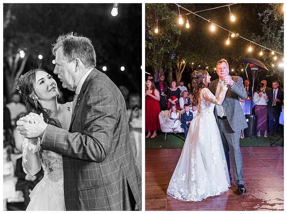father and daughter dance at her Sacred Mountain Wedding reception