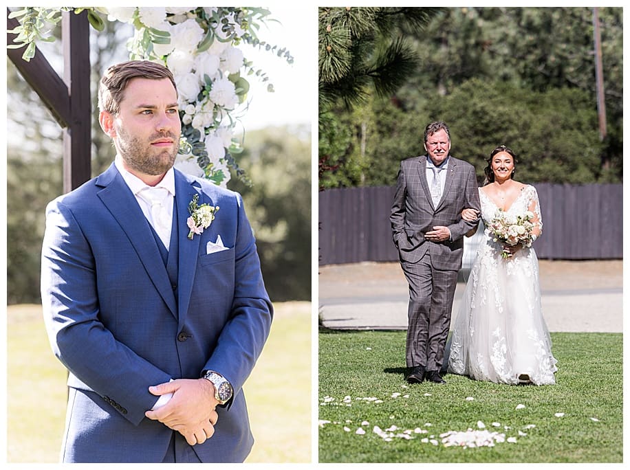 groom watching bride walk down aisle