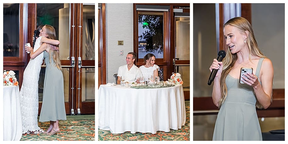 maid of honor giving toast to bride and groom