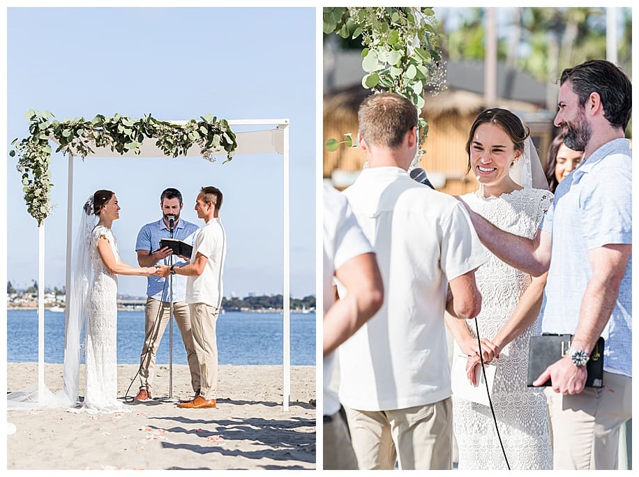bride and groom saying their vows at their Catamaran Resort Wedding