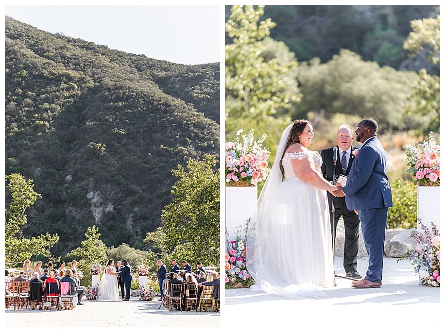 bride and groom saying their vows at their Enchanted Hills Estate Wedding