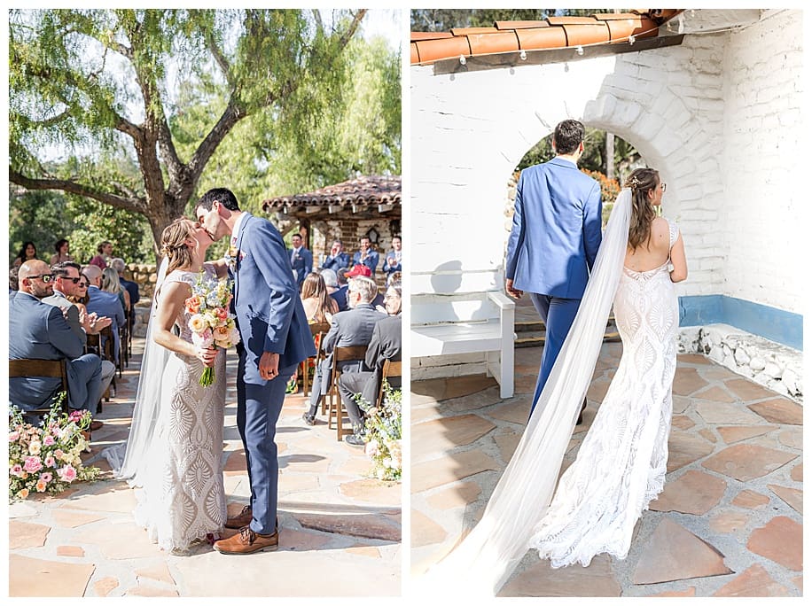 bride and groom walking away from thier Leo Carrillo Wedding ceremony