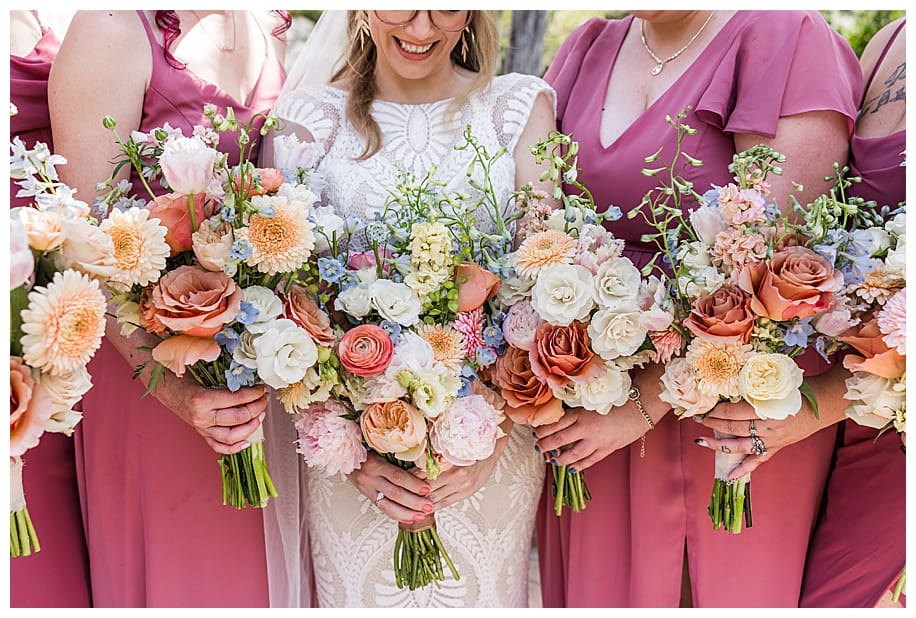 pink orange blue and cream bridal bouquets