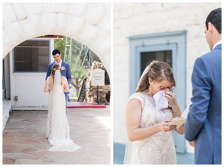 bride crying during their first look