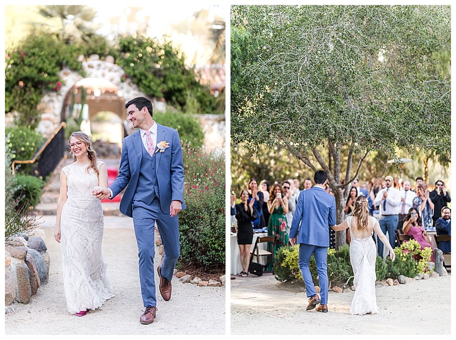 bride and groom entering wedding reception