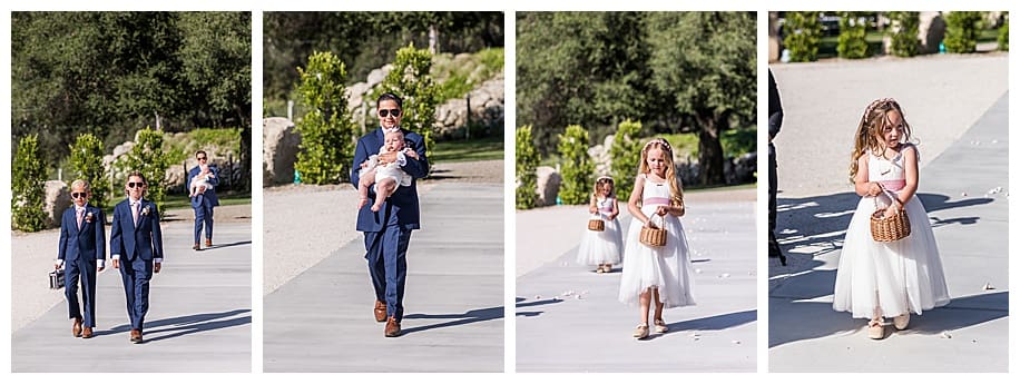 ringbearer and flower girls walking down aisle at an Enchanted Hills Estate Wedding