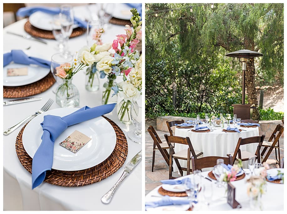 Weddingtablescape with blue napkins