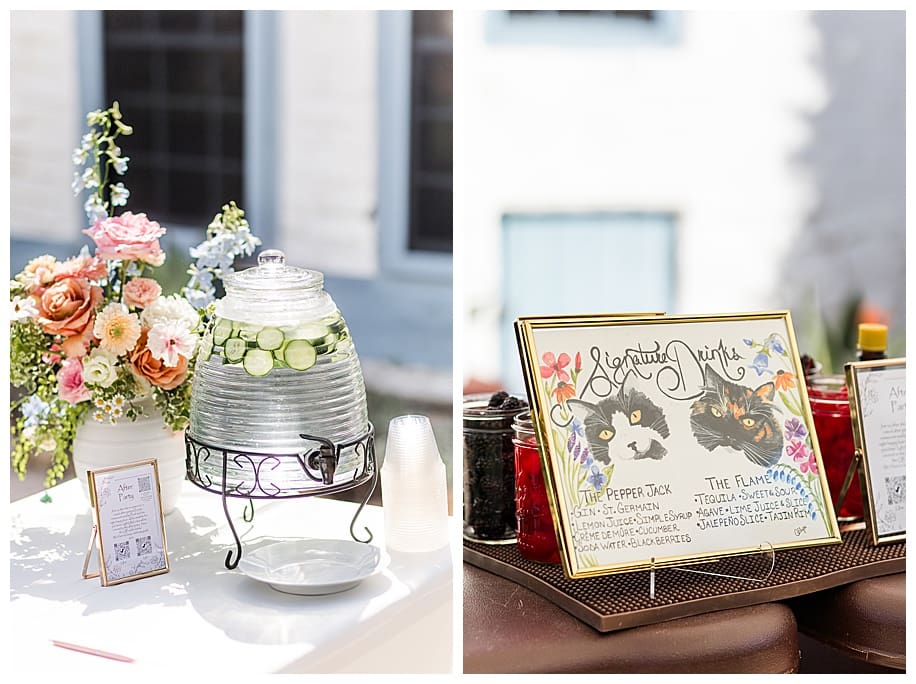 Wedding water cooler and specialty drink sign